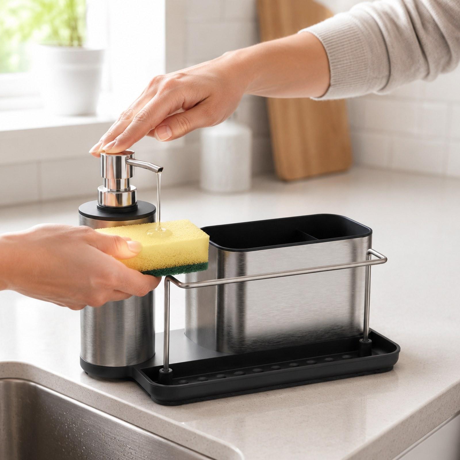 Kitchen Soap Dispenser with Sp - Kitchen Gadgets Dispenser Brush Holder ulasan dan harga