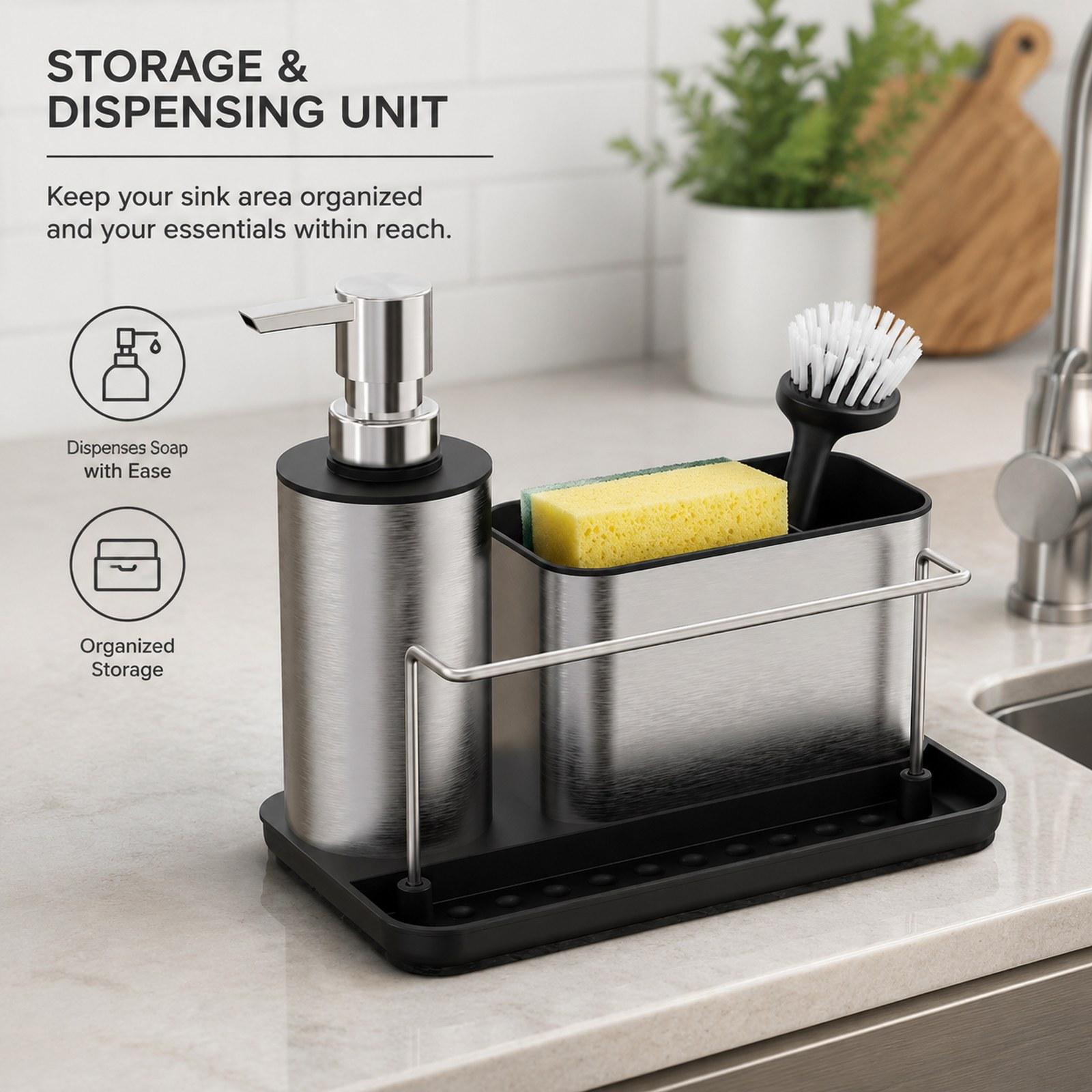 Kitchen Soap Dispenser Set Bru - Kitchen Gadgets Dispenser Brush Holder ulasan dan harga