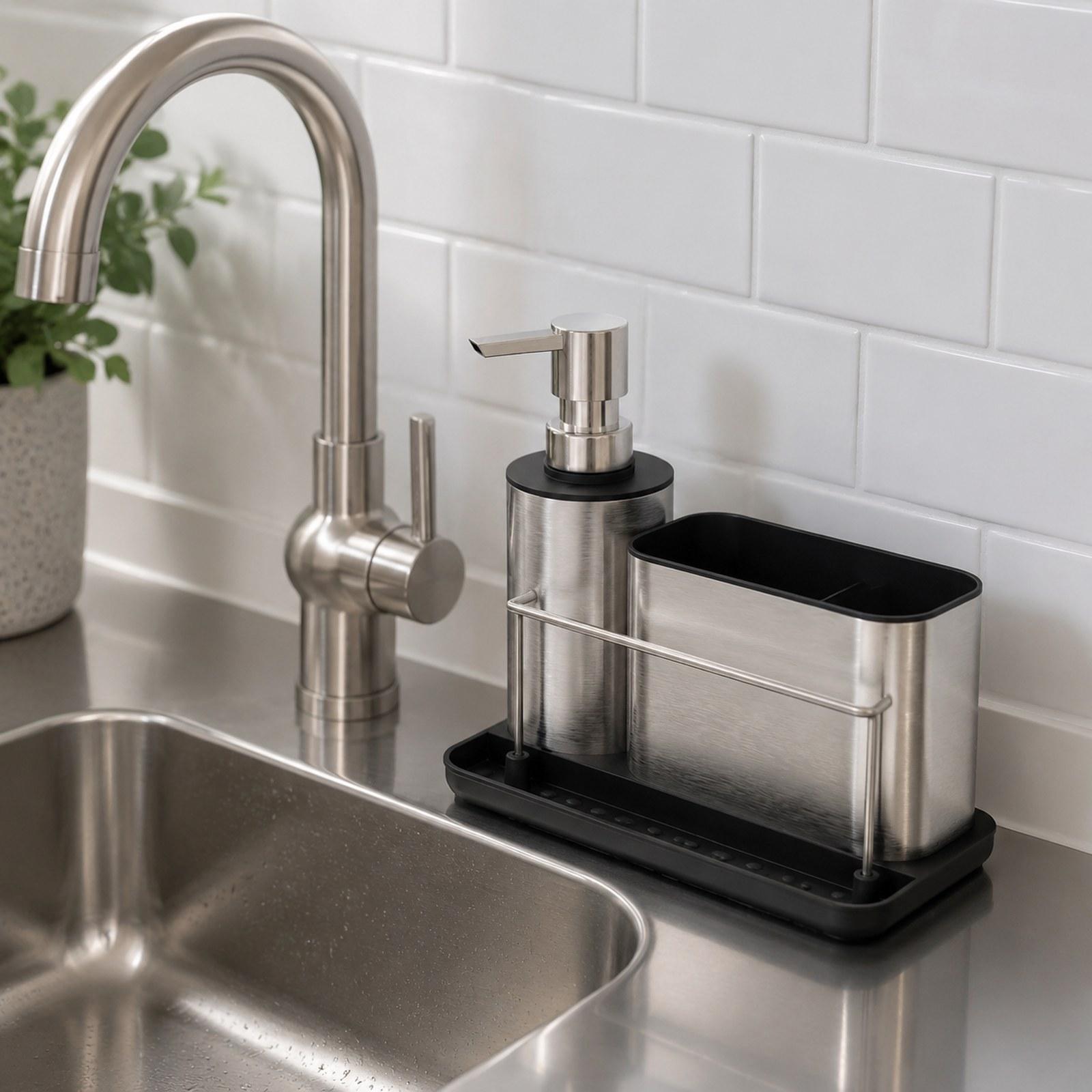 Kitchen Soap Dispenser Set Bru - Kitchen Gadgets Dispenser Brush Holder ulasan dan harga